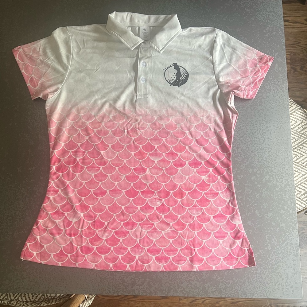 GOLF SHIRT LADIES PINK WHITE MEDIUM